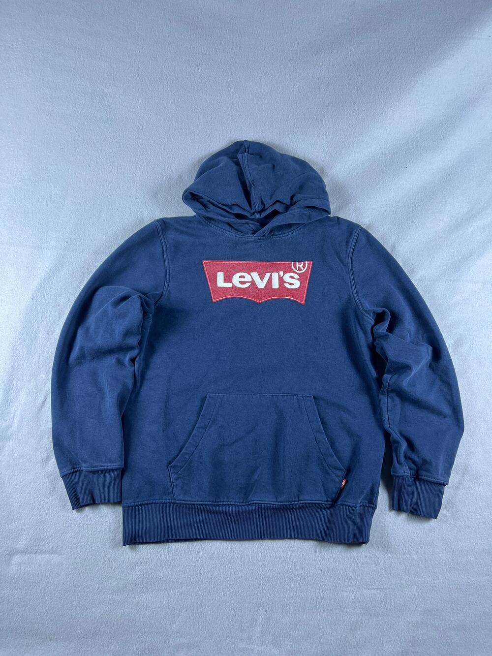 Levi's Spellout Hoodie Youth 14/16 Blue Kangaroo Pocket Logo Sweatshirt Pullover